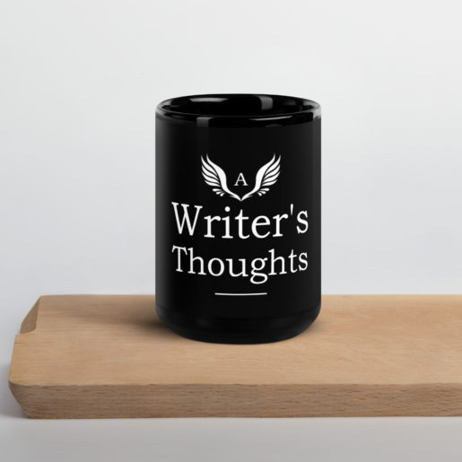 A Writer's Thoughts Black Glossy Mug - Image 4